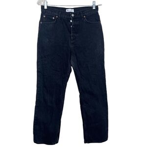 Zara Womens Black Relaxed Fit Button Fly Straight Leg Cotton Denim Jeans Size 6